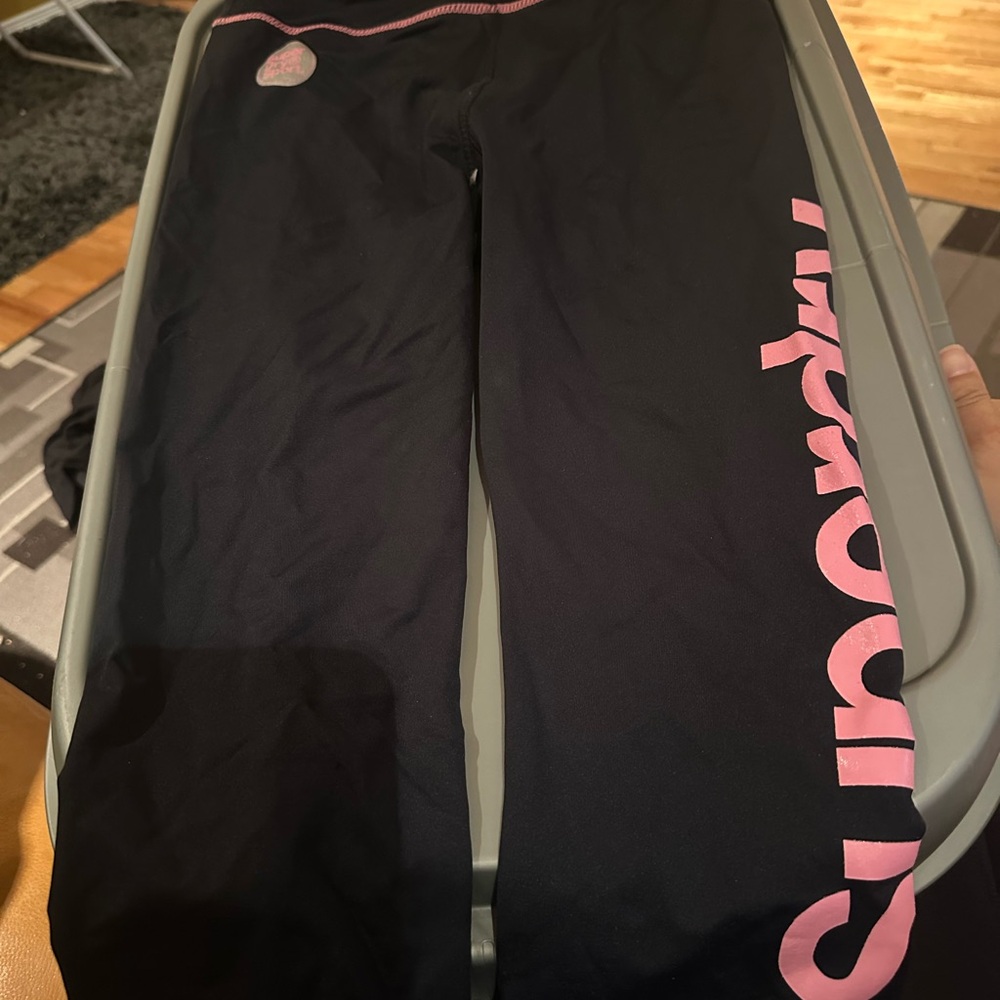 Superdry Black Leggings with Pink Logo